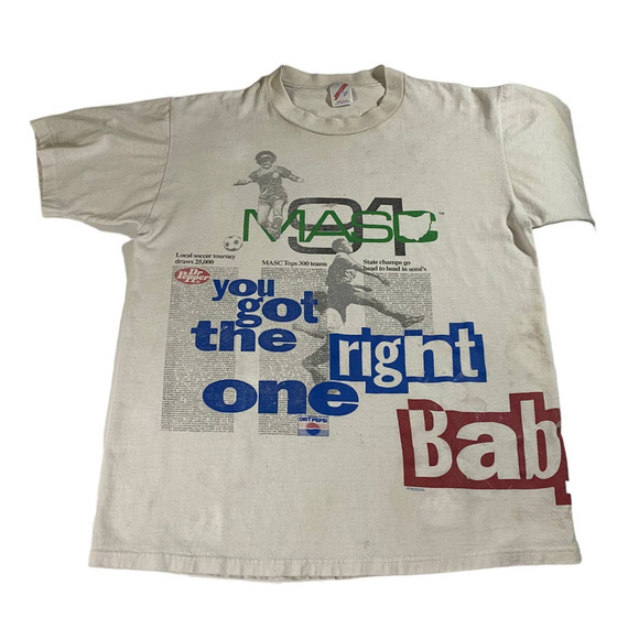 Vintage Pepsi Shirt 1991 Masc Soccer Newspaper Print Single Stitch Shirt Large